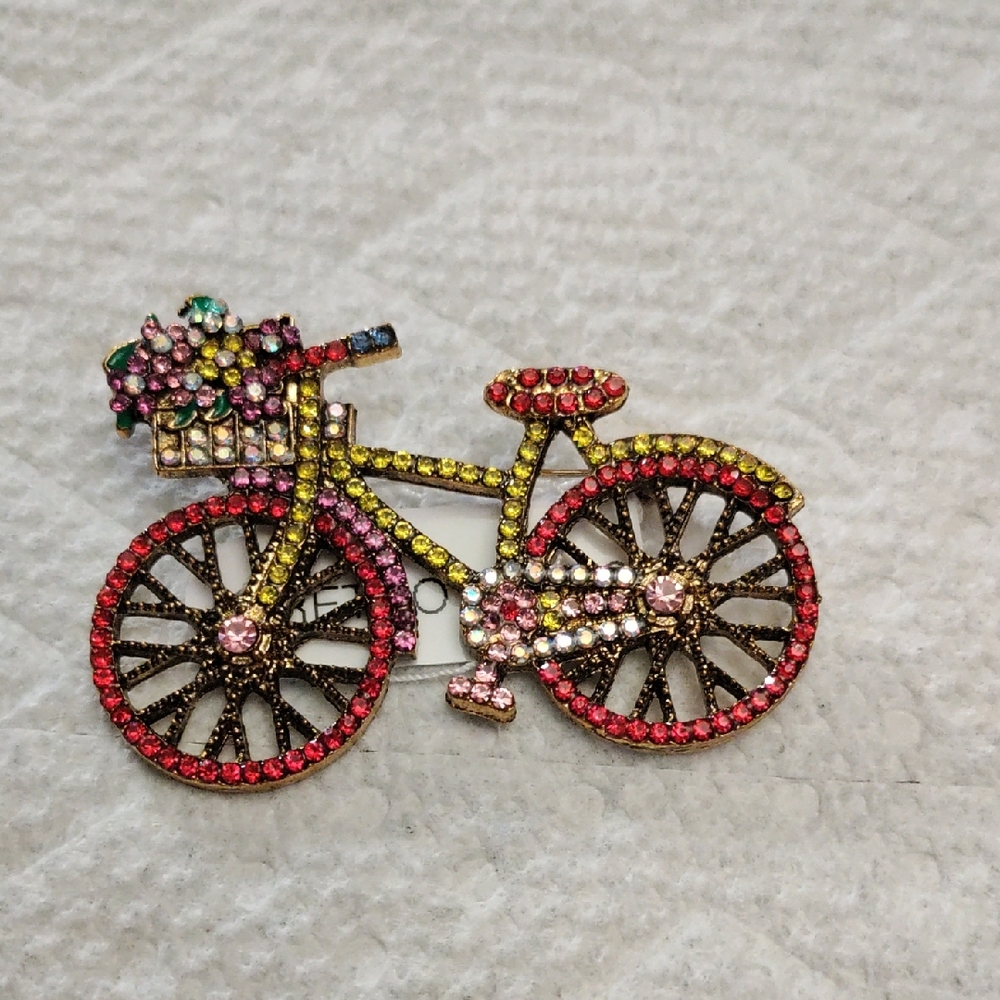 Colorful Red Wheeled Bicycle Brooch